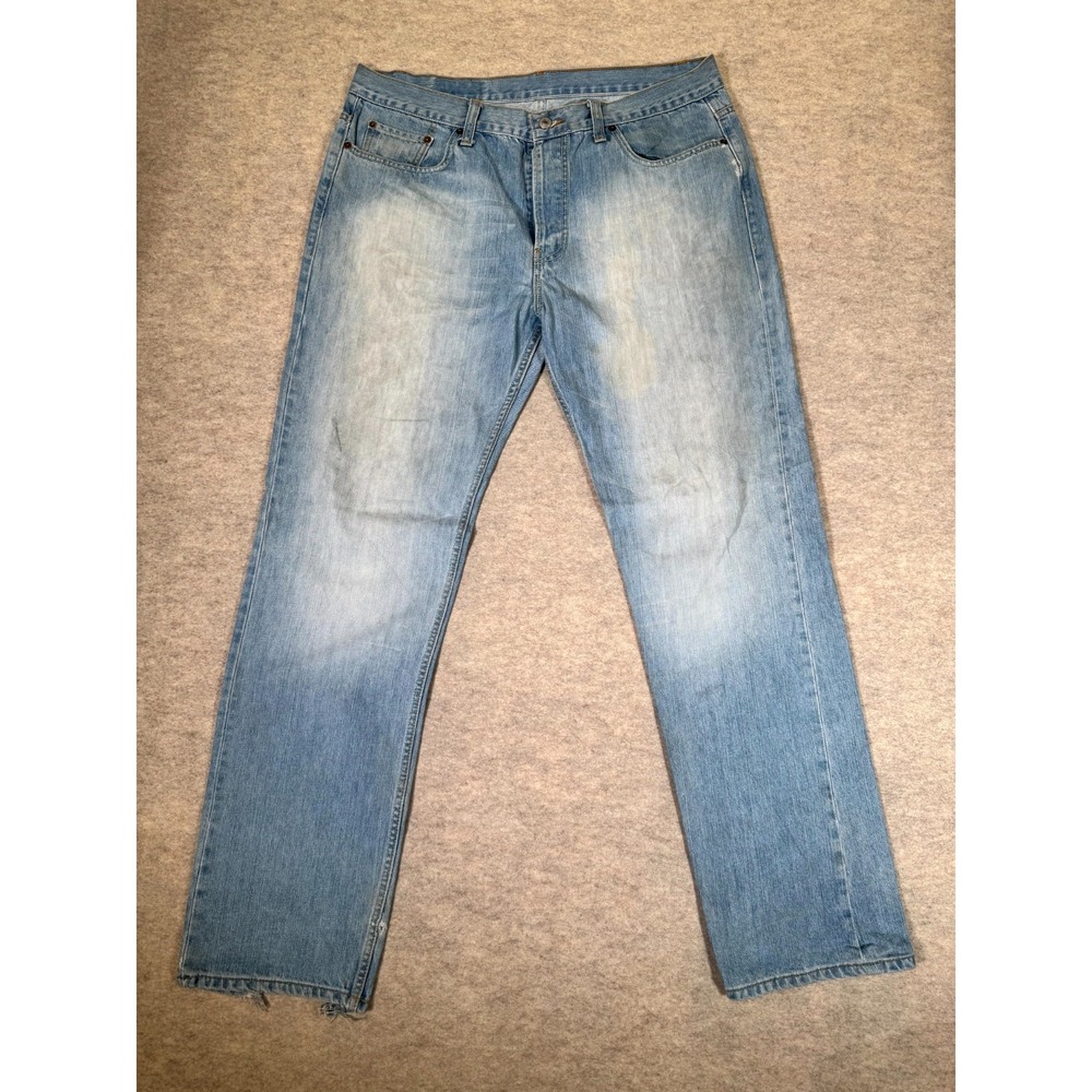 Levis 501 Jeans Men 36x34 Blue Denim Light Wash Mid Rise Button Fly Straight Leg